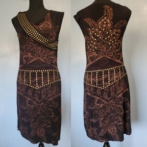 Treasure Rock Studded Jersey Knit Dress Brown Size L